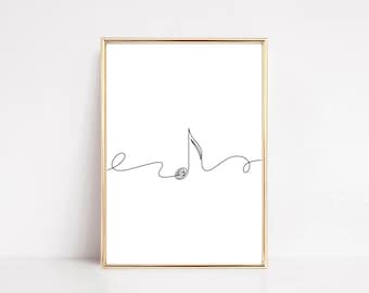 Music Note Music One Line Wall Art Decor Poster
