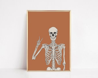Spöklikt skelett Halloween-affisch: Häxig väggkonst (digital nedladdning)