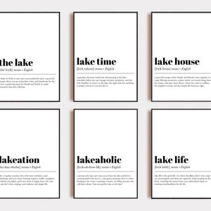 Set of 6 Lake House Decor, Lake House Wall Art, Lake Life, Lake House Prints, Definition Print, House Warming Gift, Lake Art