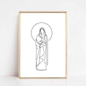 Virgin Mary LDS Christian Line Artwork Wall Print