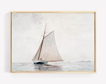 ヴィンテージ帆船の絵画：航海沿岸アートプリント（デジタルダウンロード）