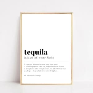 Póster de definición de tequila: impresión de cóctel, decoración de carrito de bar, arte mural con alcohol, regalo de tequila, póster de carrito de bar, arte mural con cócteles