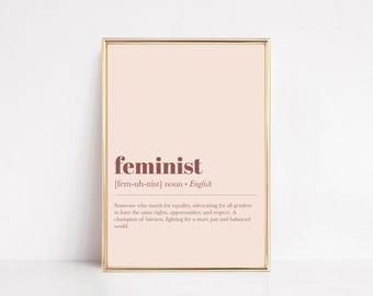 Impresión de definición feminista: tipografía roja, arte mural rosa claro (descarga digital)