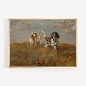 Setters on the Hill - Dog Oil Painting Print, Vintage Hunting Art, Hunting Print, Duck Hunting Decor, Antique Painting, Farmhouse Wall Art