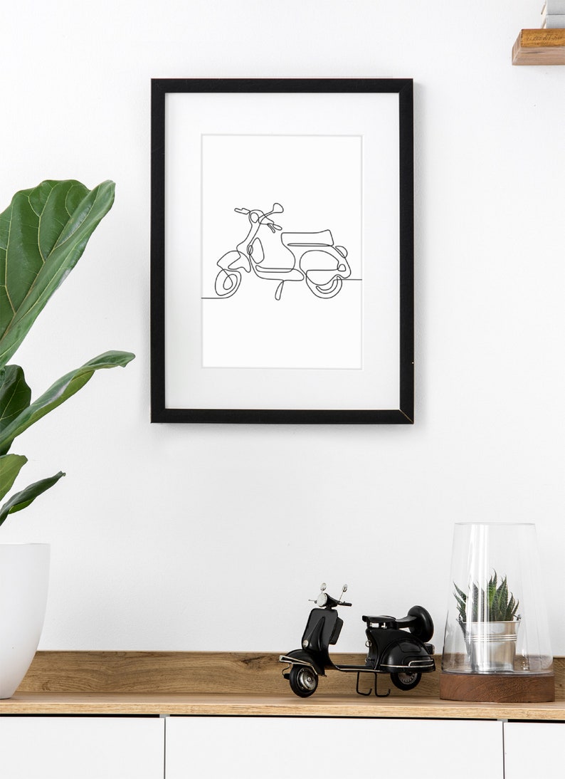 Vespa Motorcycle One Line Wall Art Poster Print image 7
