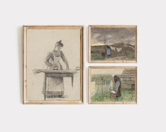 Set of 3 Laundry Art Print , Laundry Room Art, Laundry Decor, Rustic Wall Art, Vintage Oil Painting, Farmhouse Wall Art, Bathroom Print