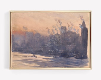 Impresión vintage del horizonte de Nueva York: póster de viaje por Nueva York (descarga digital)