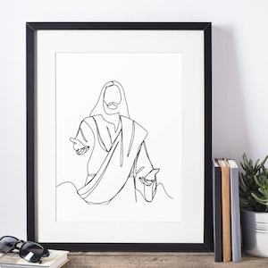 Jesus Portrait LDS Christian Line Art Wall Print image 2