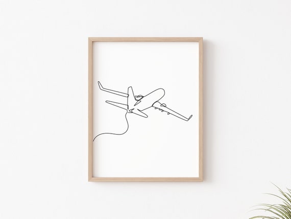 Airplane Aviation One Line Drawing Wall Art
