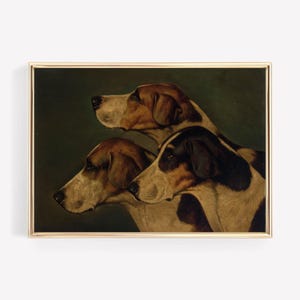 Three English Foxhounds - Dog Oil Painting Print, Vintage Hunting Art, Hunting Print, Duck Hunting Decor, Antique Painting