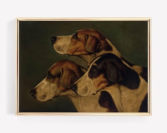 Three English Foxhounds - Dog Oil Painting Print, Vintage Hunting Art, Hunting Print, Duck Hunting Decor, Antique Painting