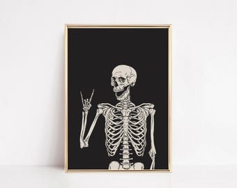 Póster de Halloween de esqueleto: Arte mural de bruja espeluznante (descarga digital)