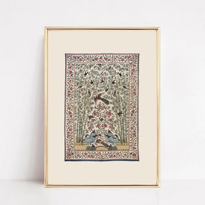 Antique Textile Wall Art – Vintage Tapestry Print, Indian Folk Art, Light Academia Decor
