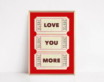Love You More Ticket-Poster: Vintage Stil Kunstdruck (Digitaler Download)