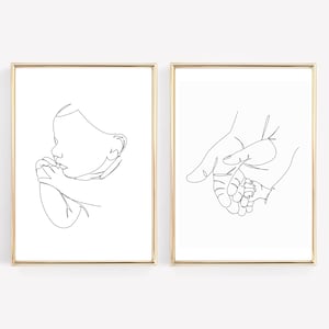 Lot de 2 oeuvres d&#39;art murales dessin au trait pour chambre d&#39;enfant