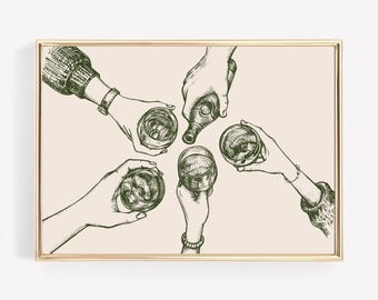 Impresión "Cheers" en verde oscuro: Arte moderno para carritos de bar (descarga digital)