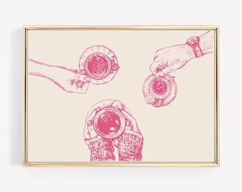 Rosa Kaffee Poster: Hände halten Tassen, Kaffee Bar Kunst (Digitaler Download)