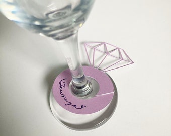 Letter D Initial Black White Wine Glass Charm Drink Stem Marker Ring 