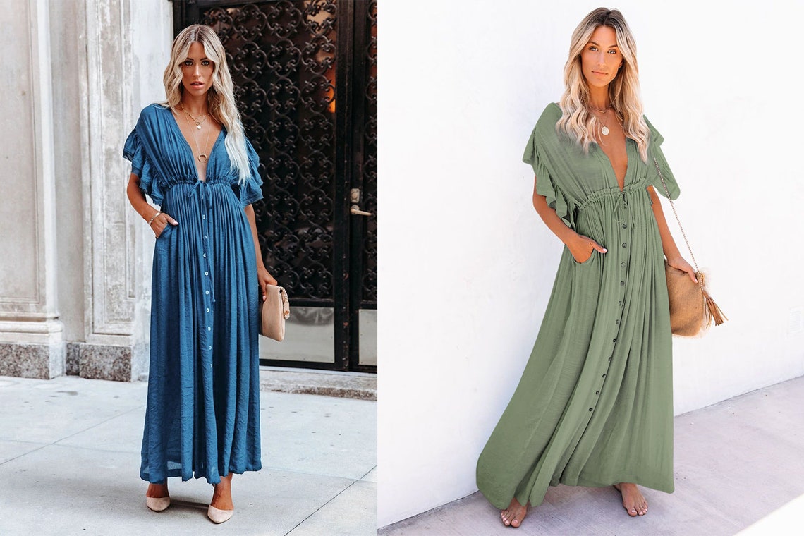 Rose Summer Boho Dress Women's Wrap Dresses Bohemian Etsy