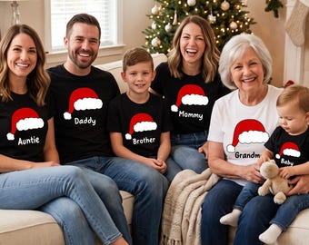 Family Christmas 2026 Tee, Santa Hat Matching Family Shirt with Custom Name, Mommy Daddy Christmas Tshirt, Matching Holiday Group Tees