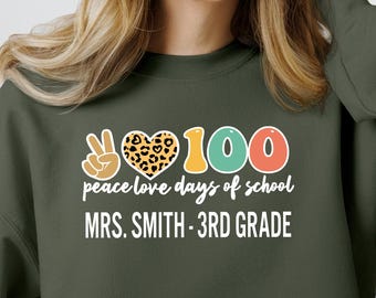Custom Grade Teacher Shirt, 100 Days Of School Sweatshirt With Name, Personalized 100th Day Crewneck Tee