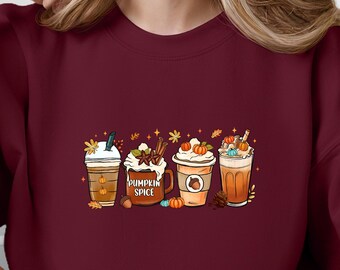 Pumpkin Spice Sweatshirt, Fall Coffee Lover Sweater — Spooky Season Fall Tee