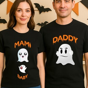 Ghost Couple Shirt, Halloween Mami Daddy Baby Matching Tees, Pregnancy Announcement Gift