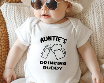 Cool Aunt Baby Bodysuit, Aunties Drinking Buddy Newborn Outfit, Funny Aunt Pregnancy Reveal Tee, Baby Surprise Shirt
