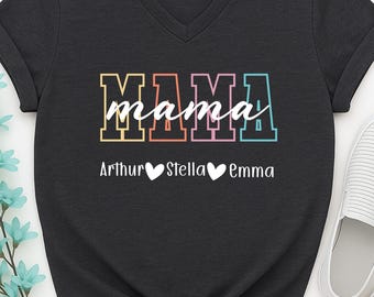 Kids Name Mama Sweatshirt, Personalized Mom Crewneck With Children Names, Custom Mama Birthday Shirt From Kids