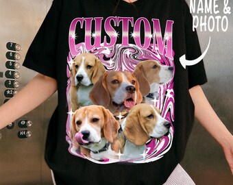 Custom Dog Bootleg Rap Shirt with Photo & Name, 90s Dog Mom Gift Tee, Personalized Beagle Dog Bootleg Rap Tees, Design Your Own T-Shirt