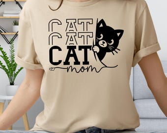 Funny Cat Lover Shirt, Retro Cat Mom Tee, Crazy Cat Lady Gift Shirt, Cute Kitty Mama Graphic T-Shirt