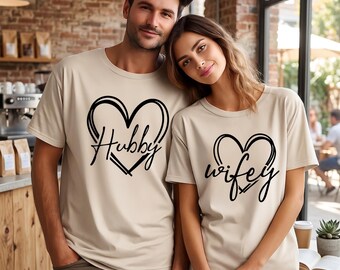 Matching Hubby Wifey Shirts, Couple Birthday Gift, Honeymoon T-Shirts, Custom Anniversary Tee, Newlywed Gift Tees, Cute Valentines Day Shirt