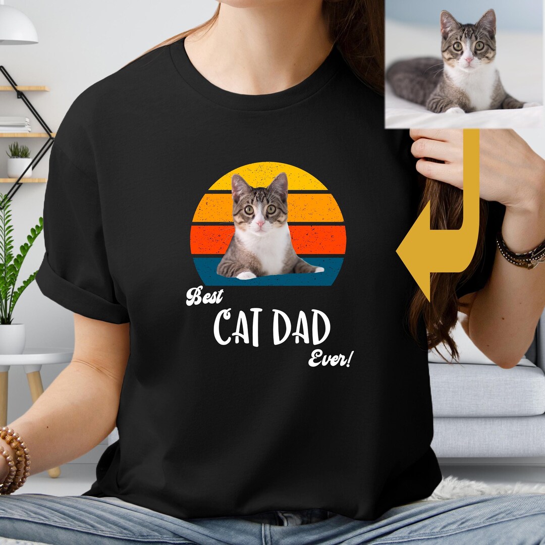 Personalized Cat Dad Shirt, Custom Pet Photo Tshirt, Cat Lover