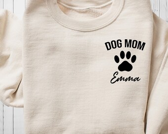 Pocket Paw Print Sweatshirt, Dog Mama Crewneck With Pet Name, Fur Parent Pullover Shirt Gift