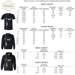 Size chart for baby bodysuits showing measurements from S to 5XL