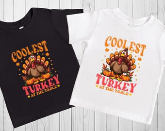 Coolest Turkey At The Table Kids Thanksgiving Shirt, Funny Turkey T-Shirt, Thanksgiving Gift For Kids, Cute Turkey Tee, Fall Youth T Shirt
