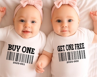 Twin Newborn Coming Home Outfit, Funny Barcode Baby Bodysuit Set, Matching Twin Baby Shower Gift