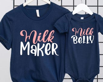 New Mom Matching Set, Milk Maker Milk Belly Breastfeeding Shirt, Funny Mommy and Me Baby Bodysuit Shower Gift