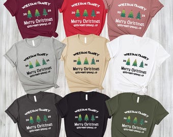 Custom Family Christmas Shirt, Personalized Name and Town Matching Xmas Tee 2026, Christmas Tree Group Sweatshirt, Kids and Baby Sizes