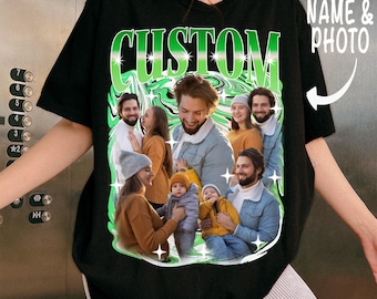 Custom Husband Bootleg Rap Shirt Father Personalized Photo Sweatshirt 90s Vintage Daddy Hoodie Grandpa Face Shirt Design Your Own Tee