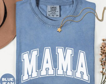 Mom Shirt With Kids Names, Varsity Mama Tee, Comfort Colors Personalized Shirt for Mommy, Nana or Auntie