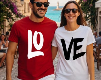 LOVE Matching T-Shirts, Valentines Day Anniversary Gift, Romantic Couple Tee, His and Hers Outfits, Matching Couple Shirts