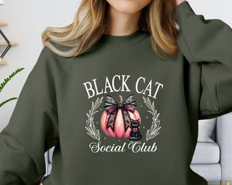 Black Cat Social Club Halloween Sweatshirt, Spooky Pumpkin Fall Tee