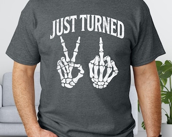 Funny 21st Birthday Shirt, Just Turned 21 Skeleton Hand Tee, 21 Years Old Birthday Gift for Her, Sarcastic Bday Tshirt, Skeleton Peace Sign