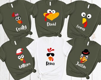 Custom Name Thanksgiving Shirt, Turkey Face Group T-Shirts, Thanksgiving Fall Season Family Party Tee