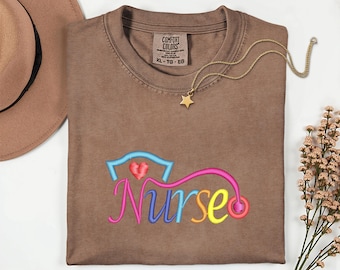 Embroidered Nurse T-Shirt: Stethoscope Heart Medical RN Tee