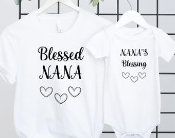Nana Grandbaby Shirt, Personalized Grandma and Baby Bodysuit Matching Set, New Nana Gigi Mimi Outfit