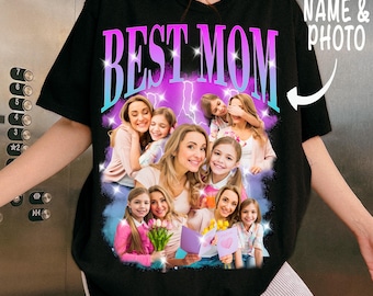 Custom Vintage Mom Birthday Portrait Rap Tee, Personalized Photo Shirt, Design Your Own T-Shirt