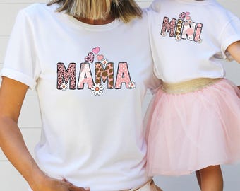 Wildflower Mama Shirt, Matching Mom and Daughter Floral Tees, Boho Mama Mini Set, Botanical Mom Shirt