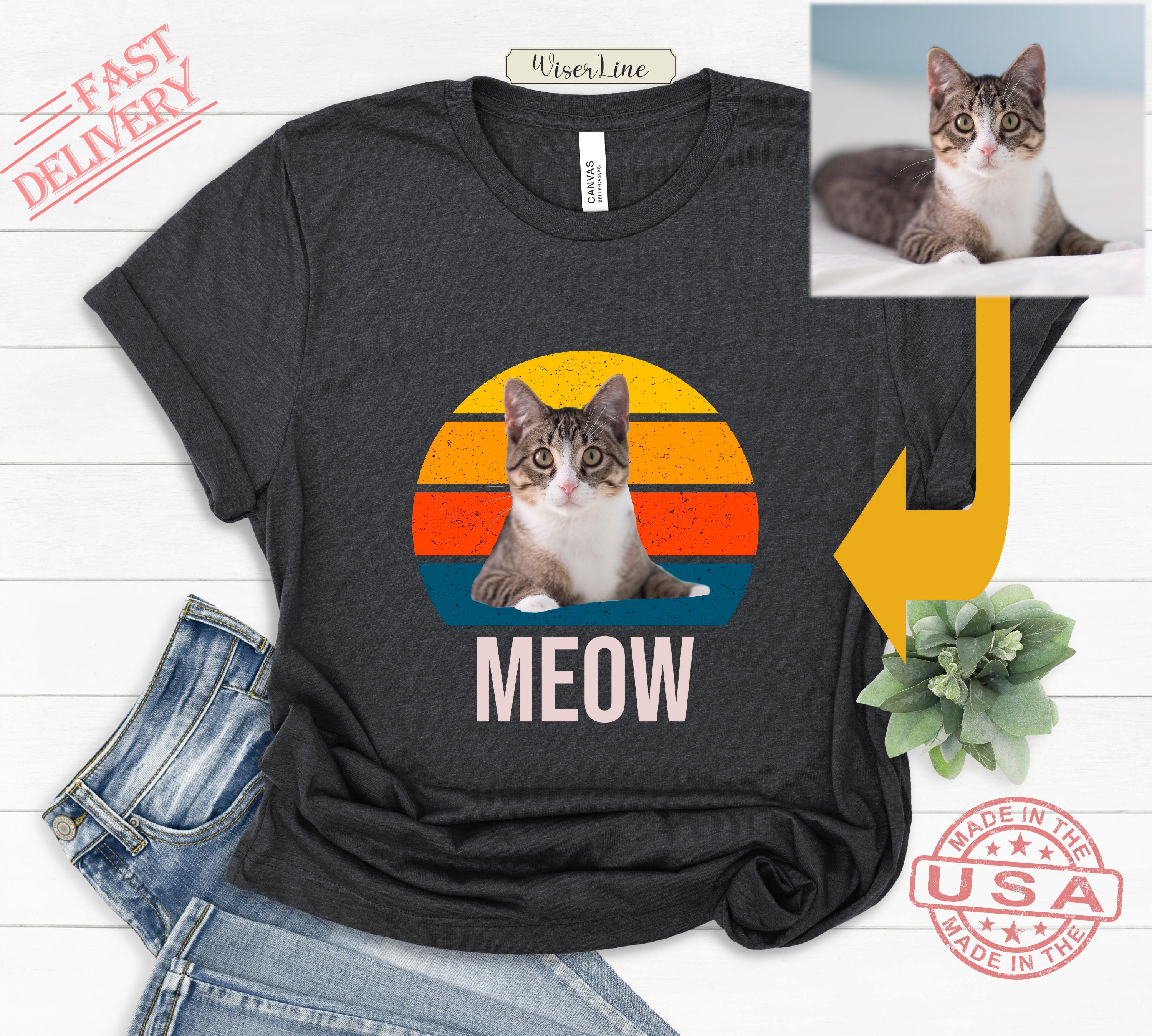 Custom Cat Shirt Personalized Cat Tee Cat Drawing Shirt Etsy